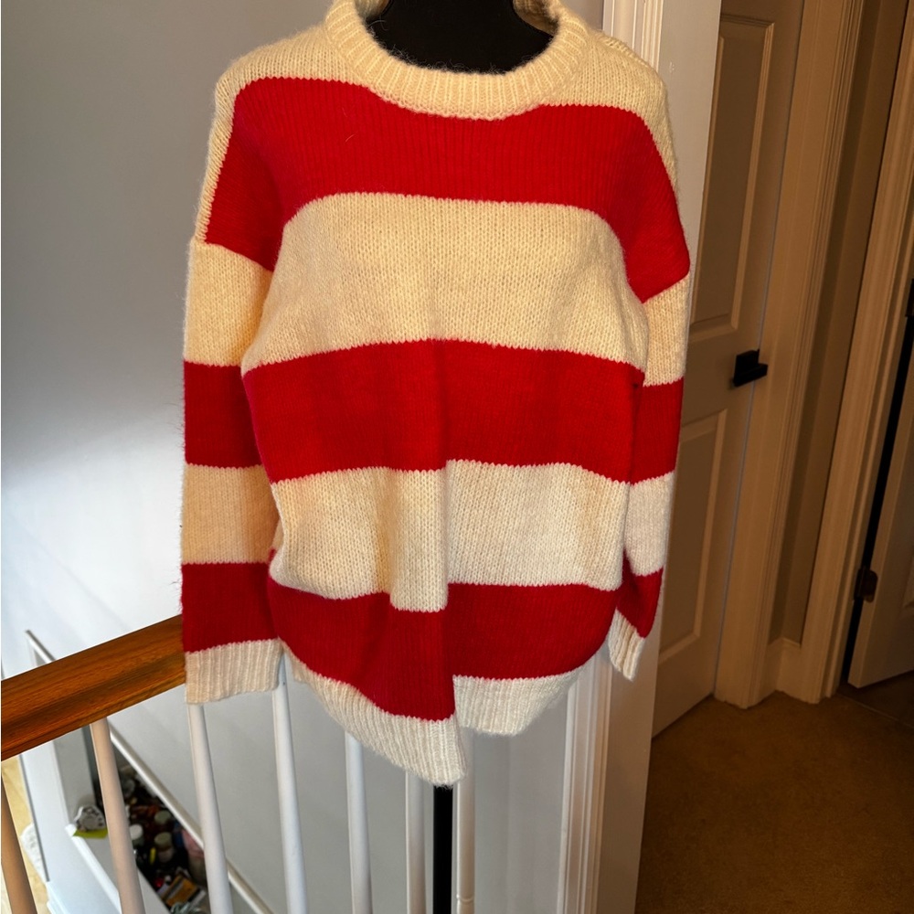 Lumiere Bold Red and Cream Striped Sweater